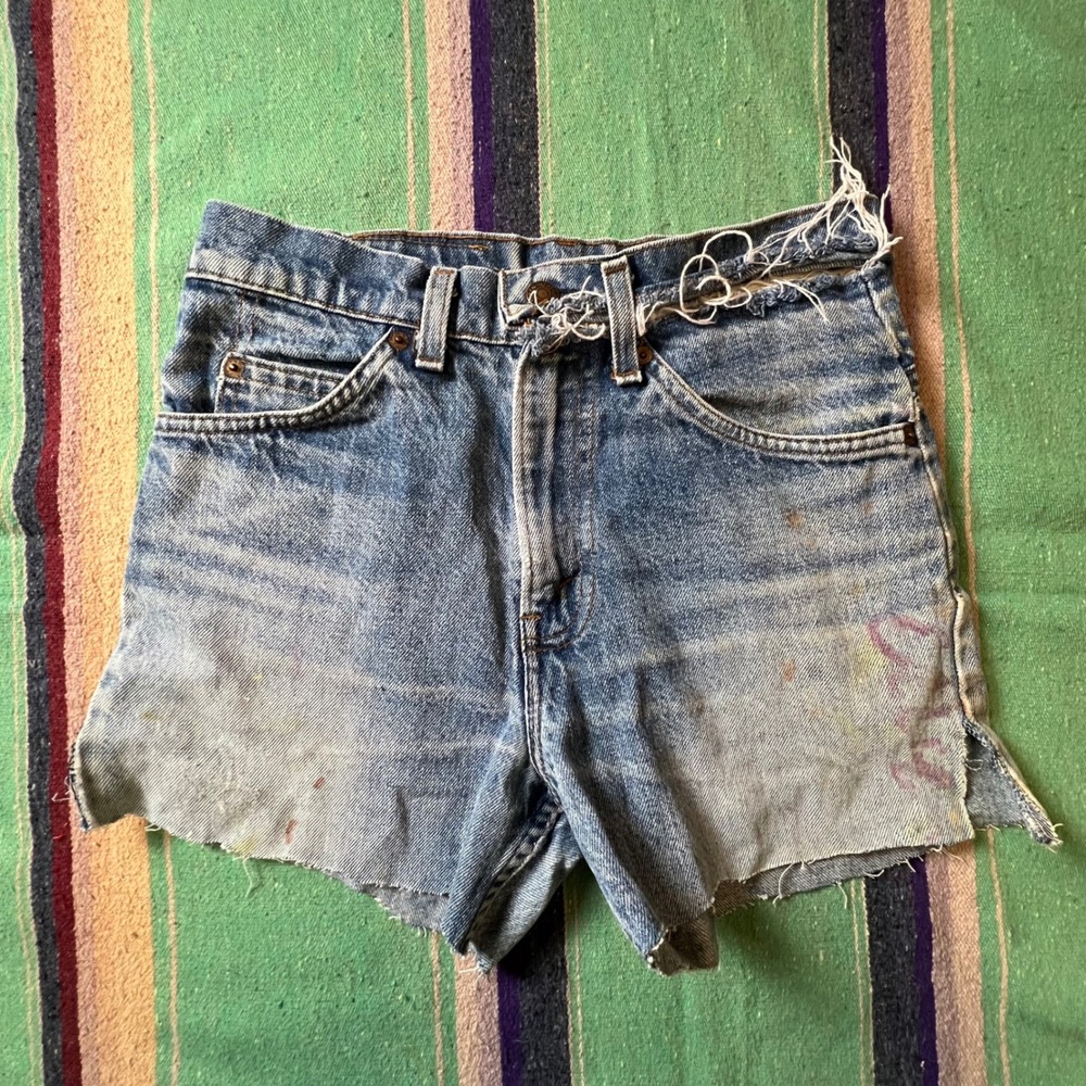 Levi's 509 Denim Shorts Womens 26 Blue Orange Tab Distressed DIY Cut Off Vintage